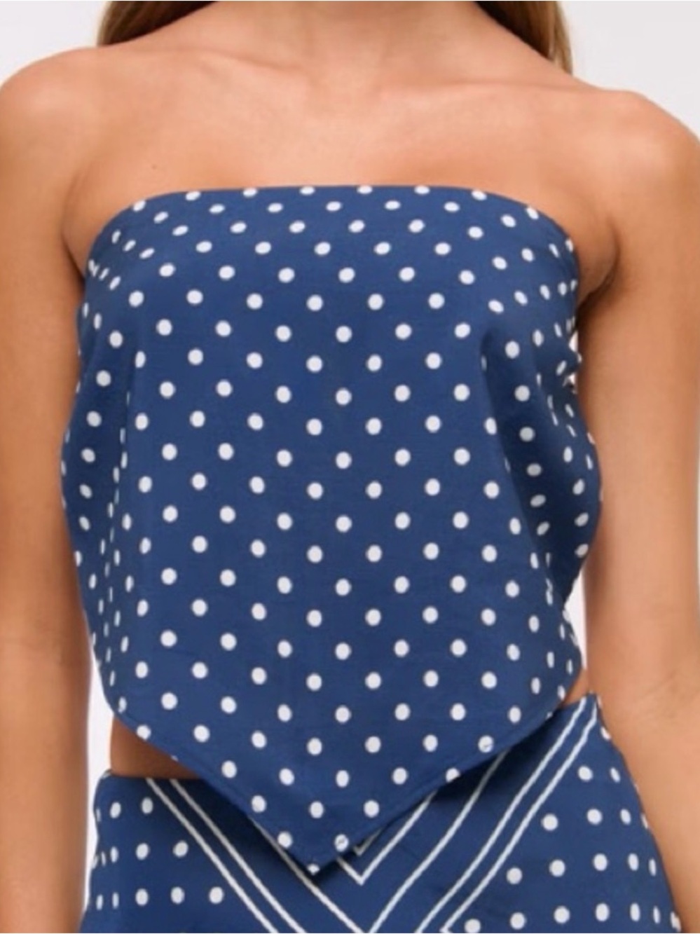 Abercrombie & Fitch Blue Polka Dot Strapless Top